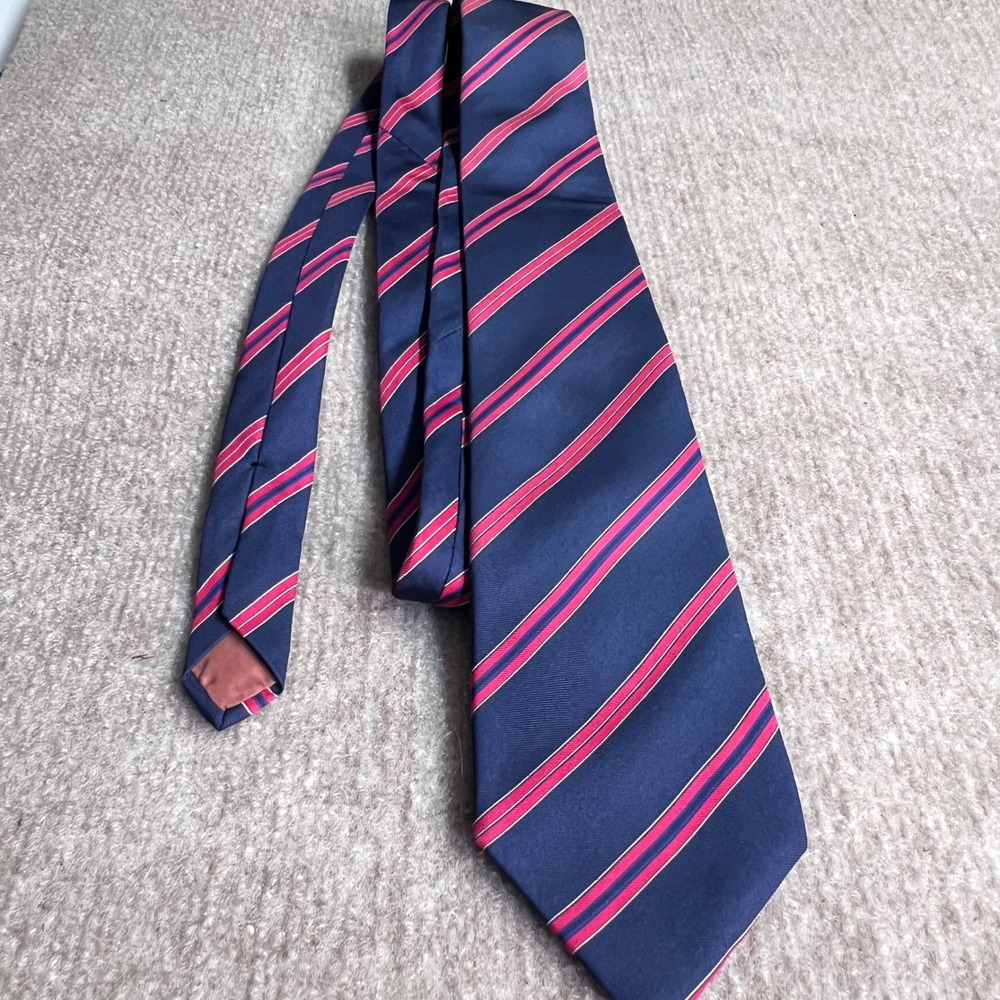 Vintage Yves Saint Laurent Necktie Mens OS Navy Red Striped Silk Designer USA